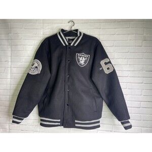 Ultra Game NFL Las Vegas Raiders Mens Varsity Coaches Snap Up Jacket Coat Size L